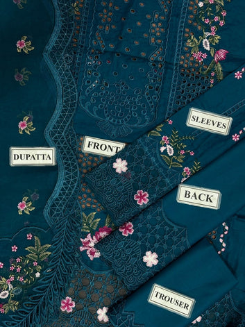 QALAMKAR CHIKANKARI LAWN COTTON 3 PIECE SUIT