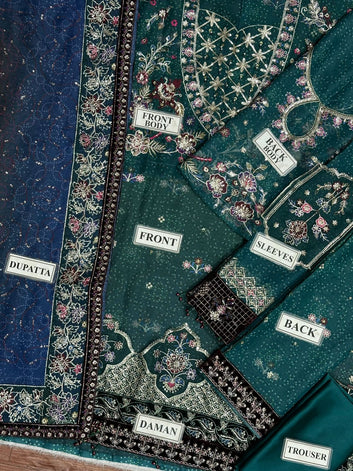 BAROQUE EMBROIDERED CHIFOON SUIT WITH SEQUENCE WORK