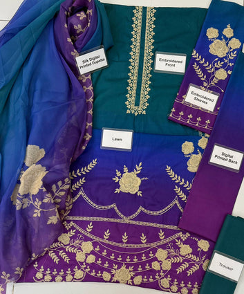 ETHNIC EMBROIDERED LAWN 3 PIECE SUIT