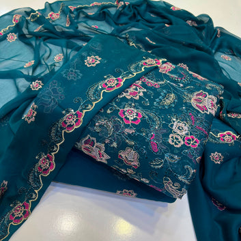 EMBROIDERED CHIFOON 3 PIECE SUIT
